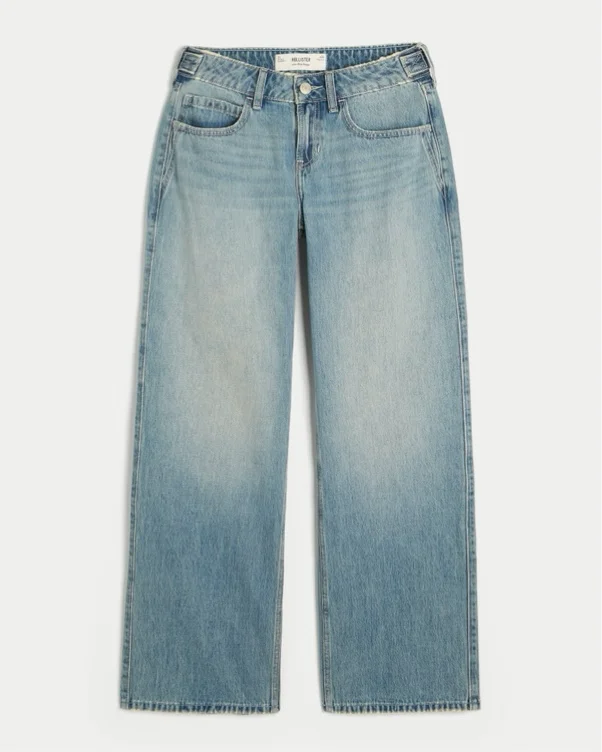 Hollister Andi Adjustable Waist Low-Rise Medium Wash Baggy Jeans