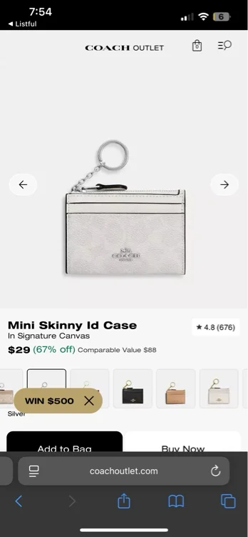 Gold/Walnut/Black Mini Skinny Id Case In Signature Canvas