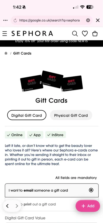 Gift Cards | www.sephora.co.uk