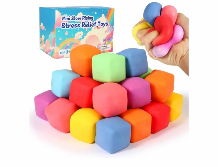 Amazon.com: 24 Pack Slow Rising Stress Cube , Dough Stress Balls Soft Fidget Squishy Toys for Anxiety Relief, Pull Stretch Classroom Prize Party Favors Toys for Kids : Toys & Games