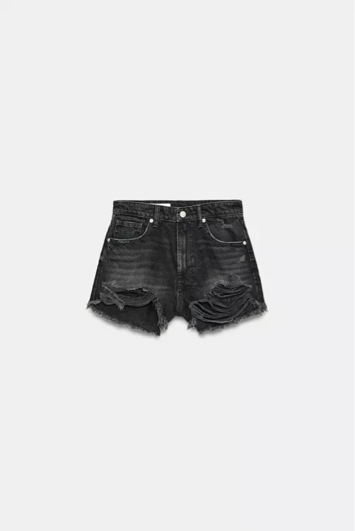 Zara - Trf Curved High-Waisted Denim Shorts - Blue - 30 (Us 10) - Woman