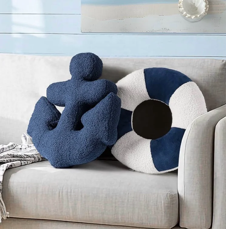 Amazon.com: AELS 3D Anchor & Lifebuoy Nautical Throw Pillows, 19.6"& 15.7" Set of 2, Coastal Decor for Beach Enthusiasts Beach House, Ideal for Sofa Couch Living Room Bedroom and Nursery, Navy Blue and White : Home & Kitchen