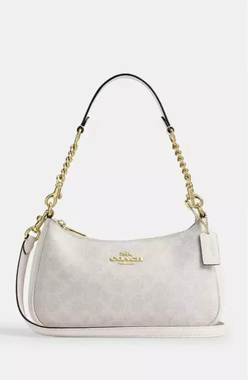 Gold/White Teri Shoulder Bag In Signature Canvas