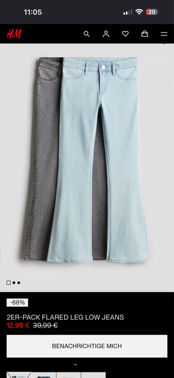 H&M 2er pack flared leg low jeans 
