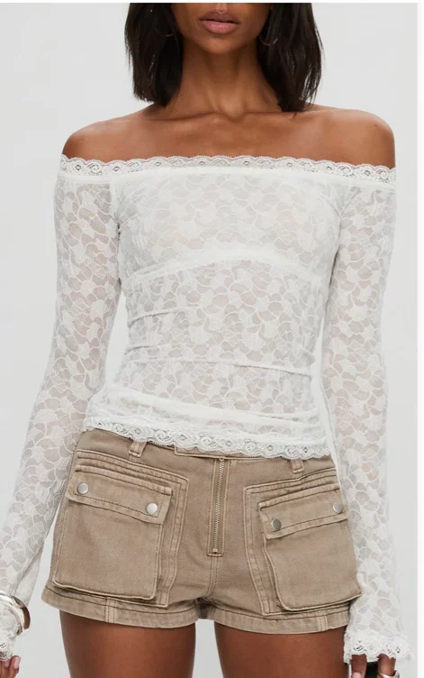 Nordstrom princess Polly off the shoulder longsleve lace top 