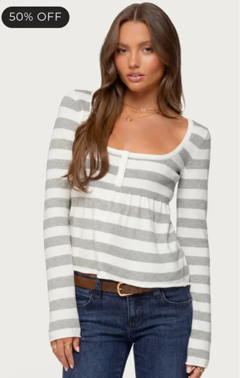 Lockie Striped Knit Babydoll Top
