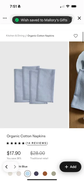 Organic Cotton Napkins in Light Blue