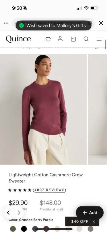 Lightweight Cotton Cashmere Crew Sweater  in Crushed Berry Purple