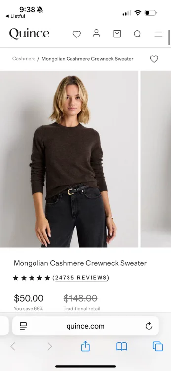 Mongolian Cashmere Crewneck Sweater in Heather Truffle Brown