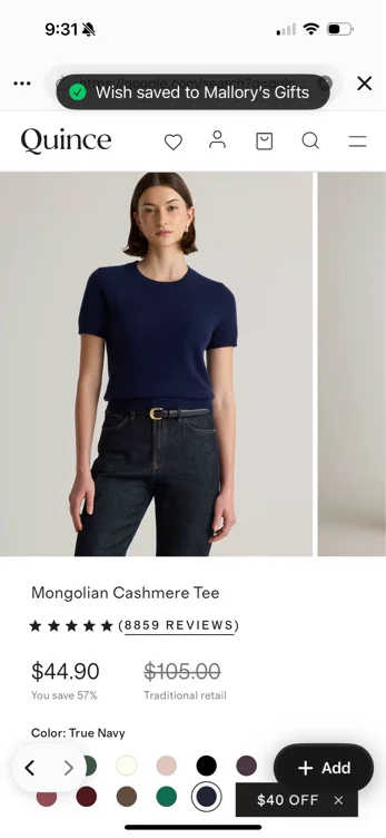 Cashmere Tee | Quince in True Navy