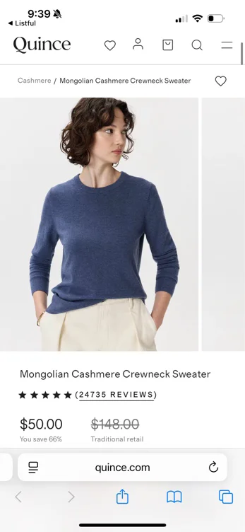 Mongolian Cashmere Crewneck Sweater in Heather Storm Blue